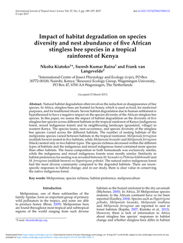 Impact of Habitat Degradation on Species Diversity and Nest Abundance of Five African Stingless Bee Species in a Tropical Rainforest of Kenya