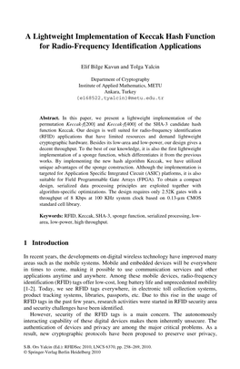 A Lightweight Implementation of Keccak Hash Function for Radio-Frequency Identification Applications