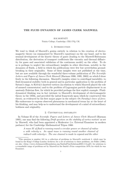 THE FLUID DYNAMICS of JAMES CLERK MAXWELL 1. Introduction