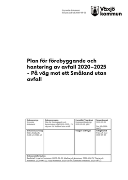 Plan För Förebyggande Och Hantering Av Avfall 2020–2025 - På Väg Mot Ett Småland Utan Avfall
