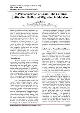 The Cultural Shifts After Hadhrami Migration in Malabar