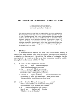 The Left Edge in the Spanish Clausal Structure* Maria