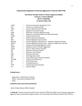 Using Emotion Regulation to Decrease Aggression in Veterans with PTSD
