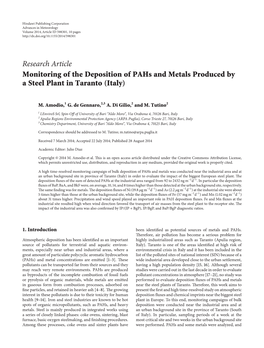 Monitoring of the Deposition of Pahs and Metals Produced by a Steel Plant in Taranto (Italy)