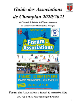 Guide Des Associations De Champlan 2020/2021 De L’Accueil De Loisirs, De L’Espace Jeunes Et Du Conservatoire Municipal De Musique