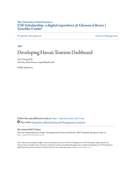 Developing Hawaii Tourism Dashboard Sun-Young Park University of San Francisco, Sypark5@Usfca.Edu
