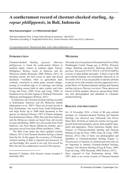 A Southernmost Record of Chestnut-Cheeked Starling, Ag- Ropsar Phillippensis, in Bali, Indonesia