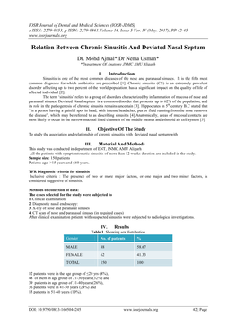 Relation Between Chronic Sinusitis and Deviated Nasal Septum