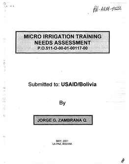 Submitted To: USAID/Bolivia By