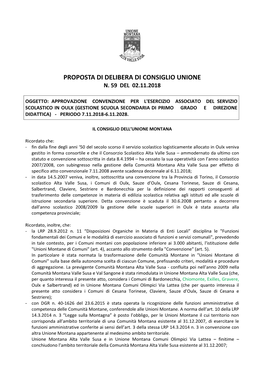 Proposta Di Delibera Di Consiglio Unione N