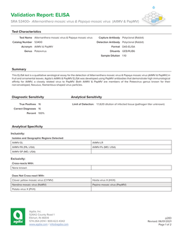 Validation Report: ELISA SRA 53400• Alternanthera Mosaic Virus & Papaya Mosaic Virus (Altmv & Papmv)