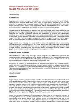 Sugar Alcohols Fact Sheet