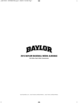 2015 BAYLOR BASEBALL MEDIA ALMANAC Sixth Edition, Baylor Athletic Communications