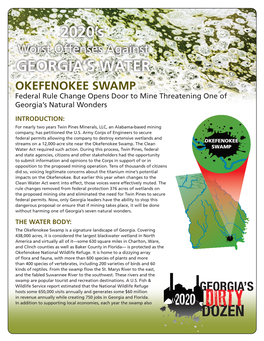 OKEFENOKEE SWAMP Federal Rule Change Opens Door to Mine Threatening One of Georgia’S Natural Wonders