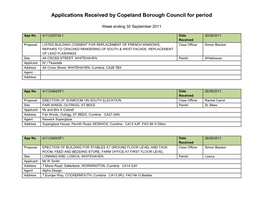 Applications Received by Copeland Borough Council for Period