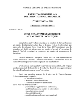 Extrait Du Registre Des Deliberations De L’Assemblee