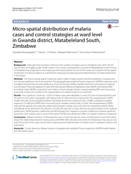 Micro-Spatial Distribution of Malaria Cases and Control Strategies at Ward Level in Gwanda District, Matabeleland South, Zimbabw