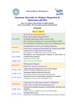 Quantum Materials for Modern Magnetism & Spintronics (Q3MS)