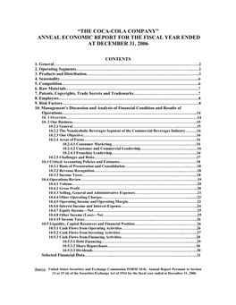 “The Coca-Cola Company” Annual Economic Report for the Fiscal Year Ended at December 31, 2006