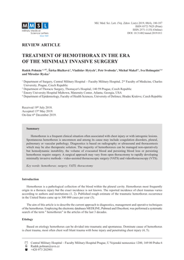 Treatment of Hemothorax in the Era Of€The€Minimaly Invasive Surgery