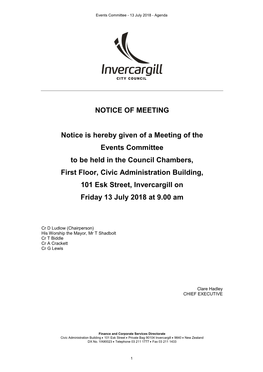 Events Committee - 13 July 2018 - Agenda