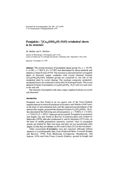 Posnjakite: ~[Cu4(OH)6(H20)O] Octahedral Sheets in Its Structure