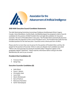 2020 AAAI Executive Council Candidate Statements