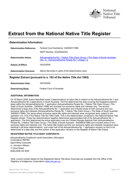 Extract from the National Native Title Register