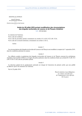 Arrêté Du 29 Juillet 2019 Portant Modification Des Circonscriptions