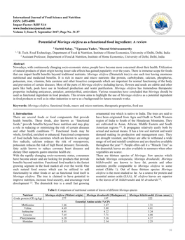 Potential of Moringa Oleifera As a Functional Food Ingredient: a Review