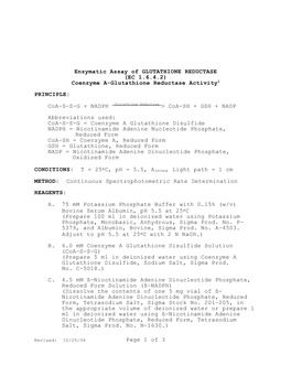 Enzymatic Assay of GLUTATHIONE REDUCTASE (EC 1.6.4.2) Coenzyme A-Glutathione Reductase Activity1