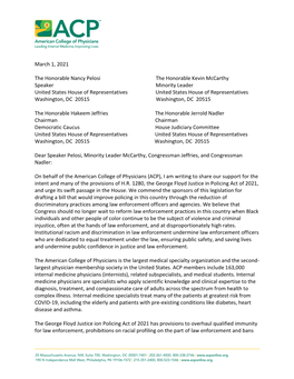 ACP Letter to Congress in Support of the George Floyd Policing Act of 2021