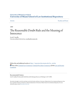 The Reasonable Doubt Rule and the Meaning of Innocence Scott E