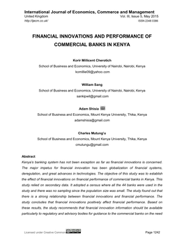 Financial Innovations and Performance of Commercial Banks in Kenya