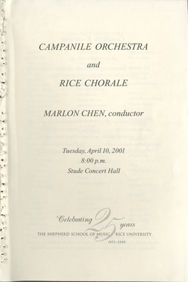 Campanile Orchestra Rice Chorale