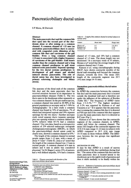 Pancreaticobiliary Ductal Union Gut: First Published As 10.1136/Gut.31.10.1144 on 1 October 1990