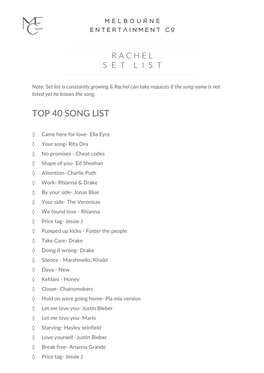 Top 40 Song List