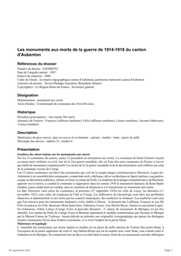 Les Monuments Aux Morts De La Guerre De 1914-1918 Du Canton D'aubenton