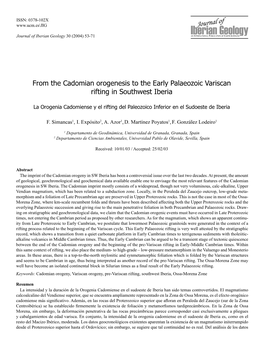 From the Cadomian Orogenesis to the Early Palaeozoic Variscan Rifting in Southwest Iberia