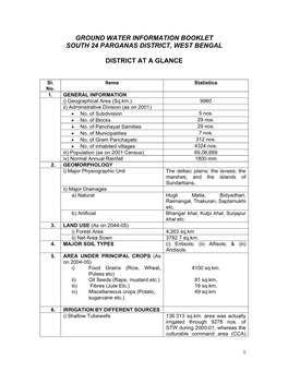 Ground Water Information Booklet South 24 Parganas District, West Bengal