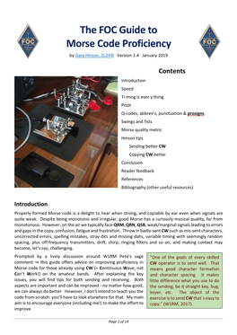 The FOC Guide to Morse Code Proficiency by Gary Hinson, Zl2ifb Version 1.4 January 2019