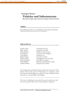 Vehicles and Infrastructure the Fourth of Eight Reports from the Transport Visions Network