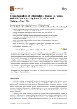 Characterisation of Intermetallic Phases in Fusion Welded Commercially Pure Titanium and Stainless Steel 304