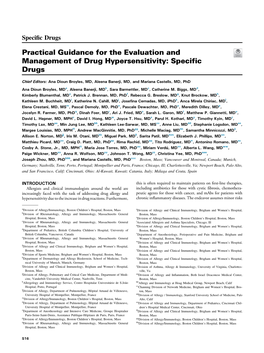 Practical Guidance for the Evaluation and Management of Drug Hypersensitivity: Specific Drugs