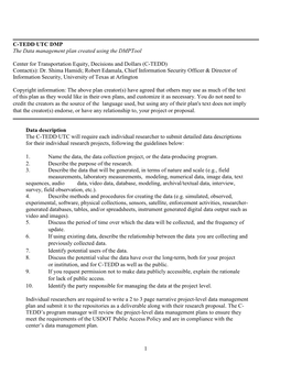 1 C-TEDD UTC DMP the Data Management Plan