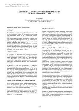 Geothermal Evaluation for Thermal Fluids of Helwan Springs Egypt