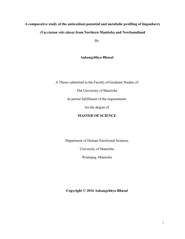 A Comparative Study of the Antioxidant Potential and Metabolic Profiling of Lingonberry