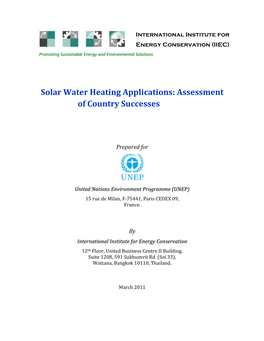 Solar Water Heating Applications: Assessment of Country Successes –Draft