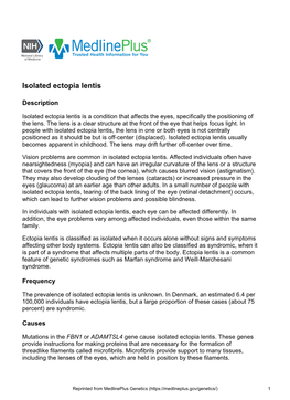 Isolated Ectopia Lentis