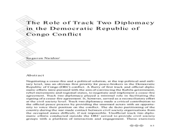 The Role of Track Two Diplomacy in the Democratic Republic of Congo Conflict